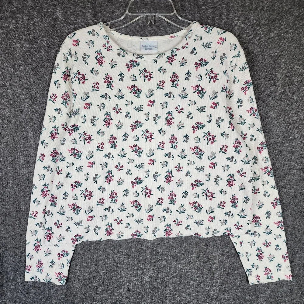 Bobbie Brooks Top Womens 14/16 BB0803W-01 White Floral Waffle Knit Thermal EUC